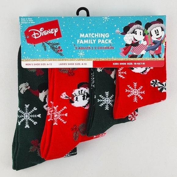 Disney Accessories - Disney Mickey Minnie Mouse Christmas Matching Socks Family Pack 2 Adults 2 Kids